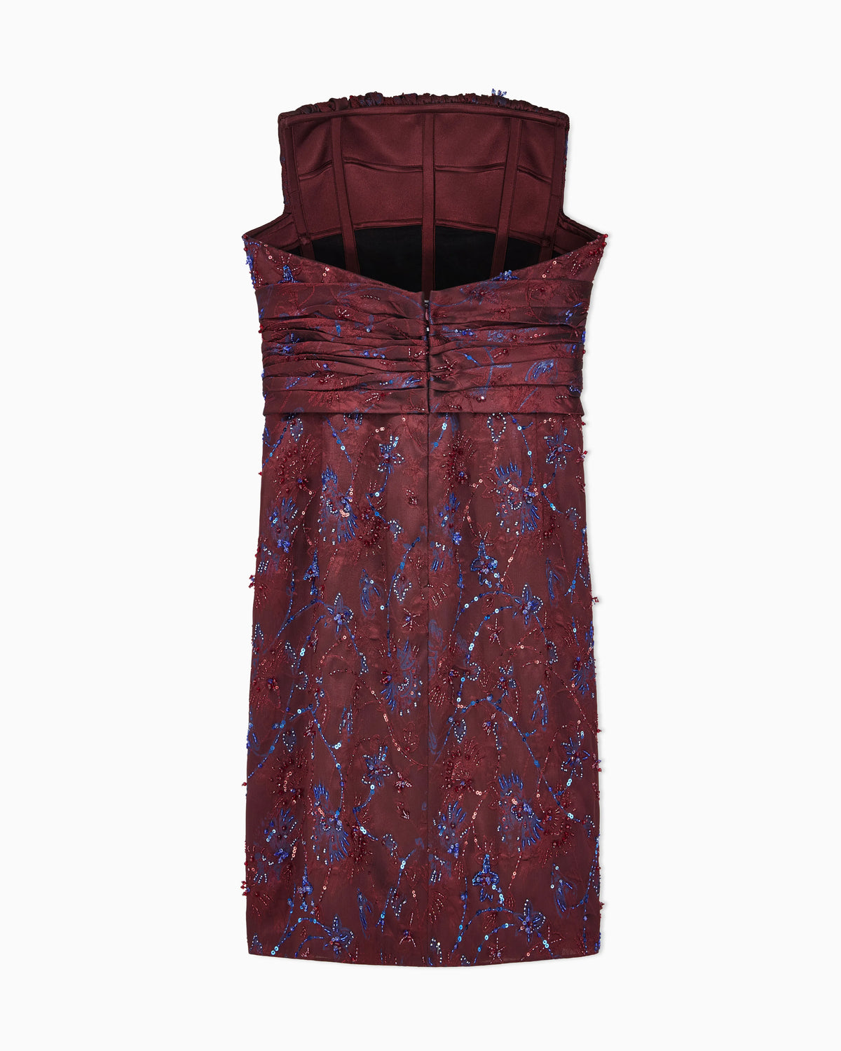 Strapless Evening Dress with Floral Embroidery and Beading