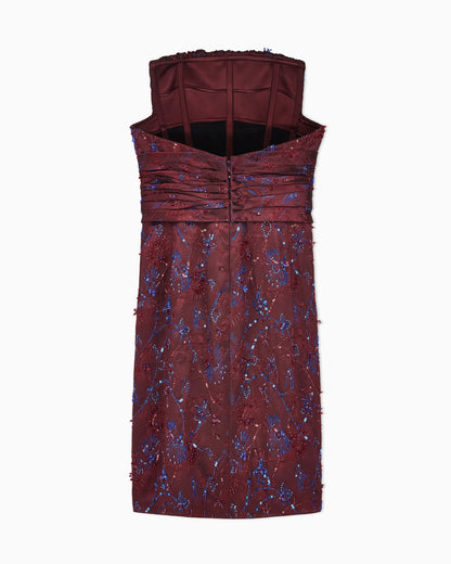 Strapless Evening Dress with Floral Embroidery and Beading