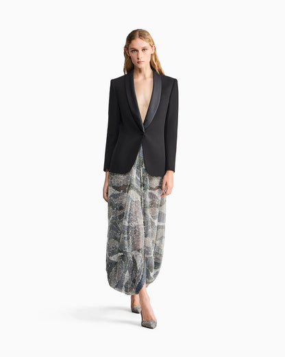 Tuxedo jacket in silk cady with satin shawl collar