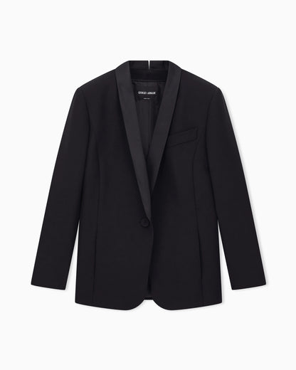 Tuxedo jacket in silk cady with satin shawl collar