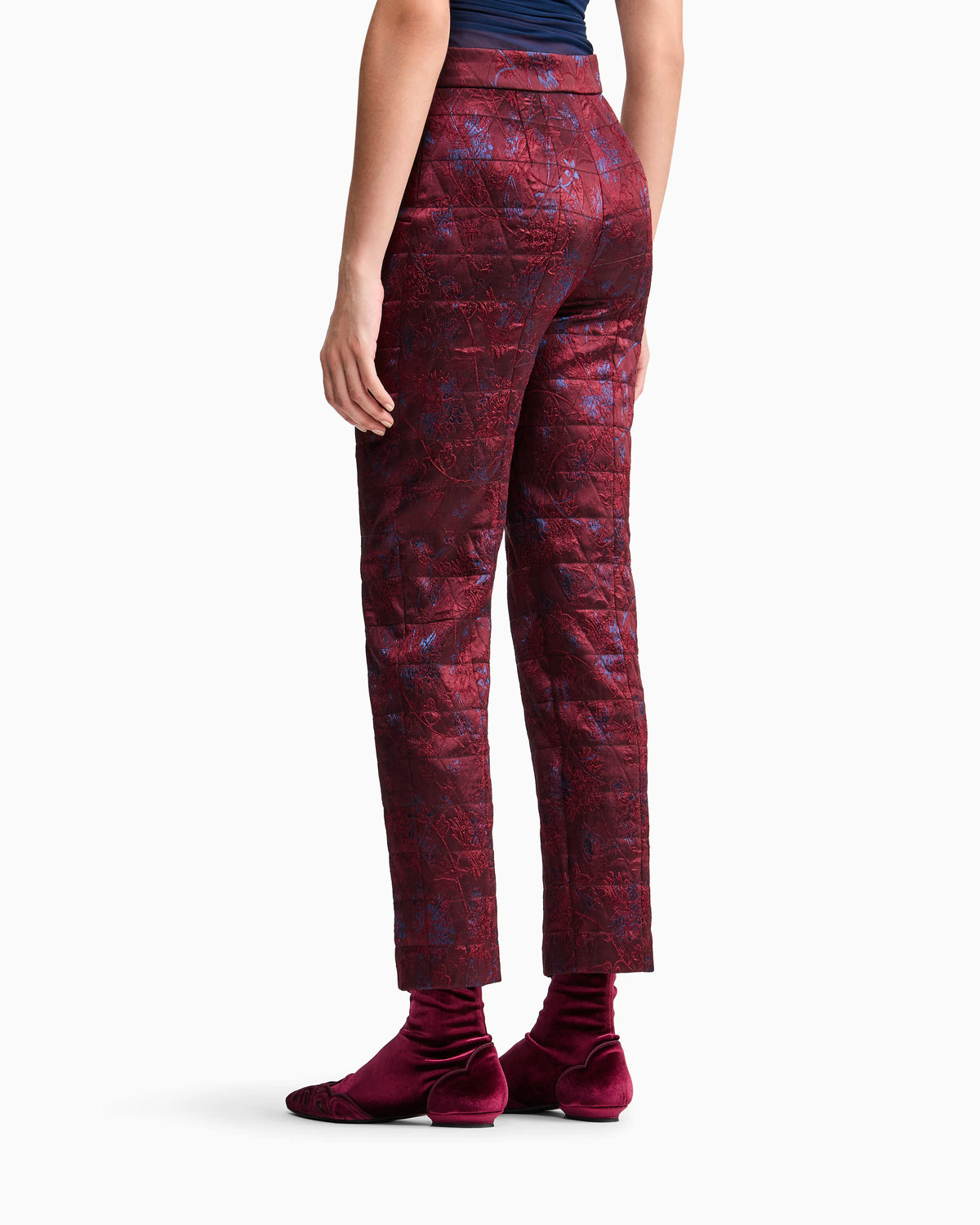 Quilted jacquard lurex pants with ramage pattern