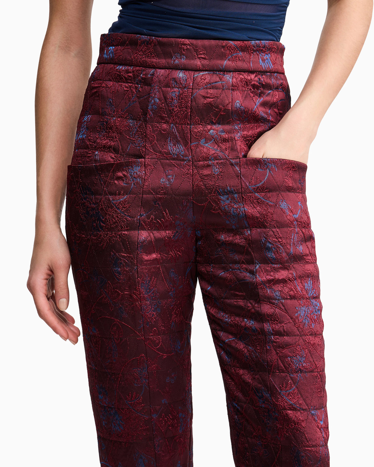 Quilted jacquard lurex pants with ramage pattern