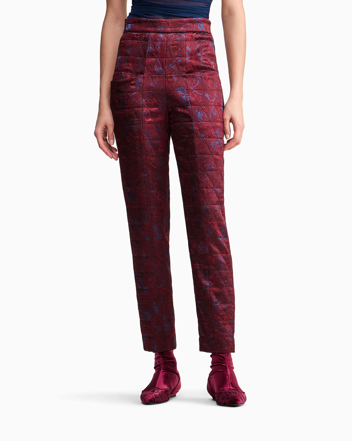 Quilted jacquard lurex pants with ramage pattern