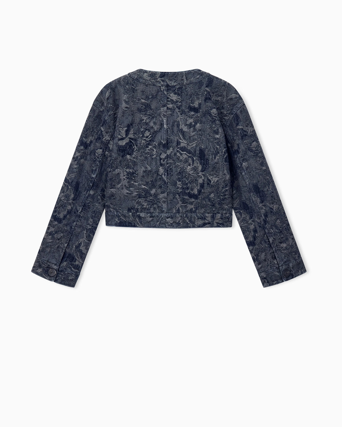 Cropped blouson in floral jacquard denim with patch pockets