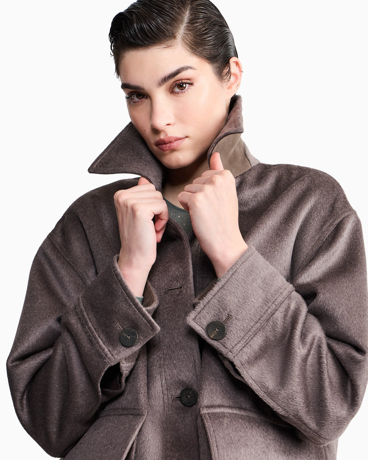 Caban coat regular fit in llama wool with patch pockets