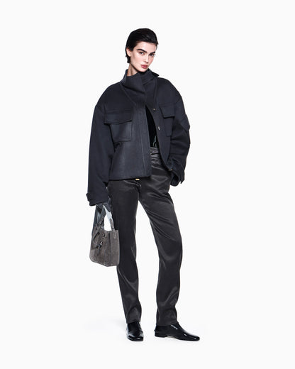 Caban coat double cashmere blouson with stand-up collar