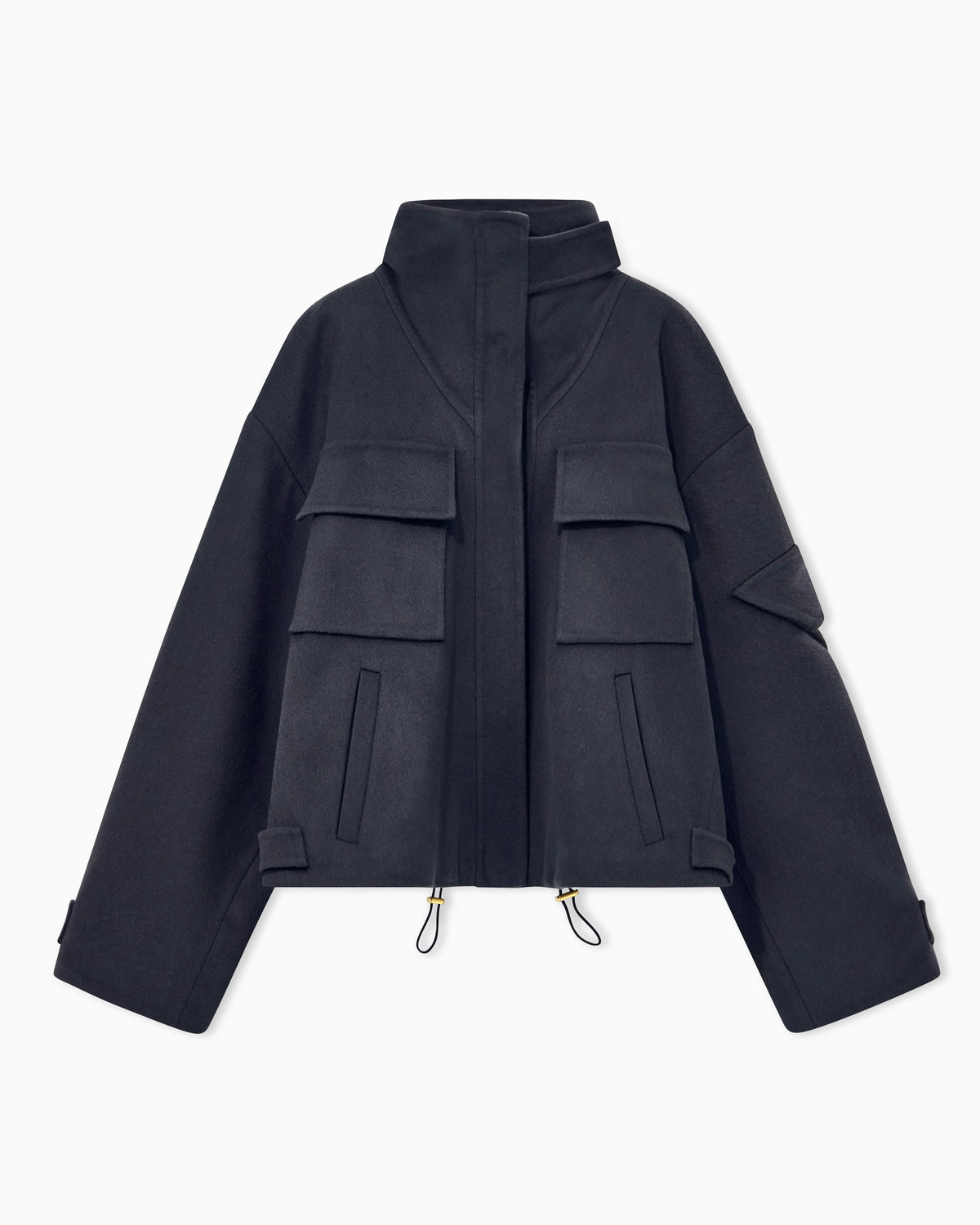 Caban coat double cashmere blouson with stand-up collar