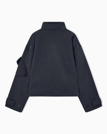Caban coat double cashmere blouson with stand-up collar