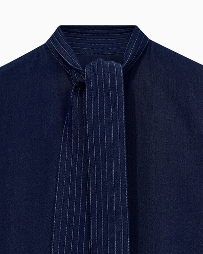 Shirt in denim effect lyocell with neck scarf