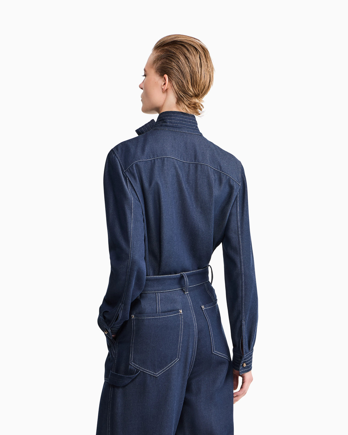 Shirt in denim effect lyocell with neck scarf