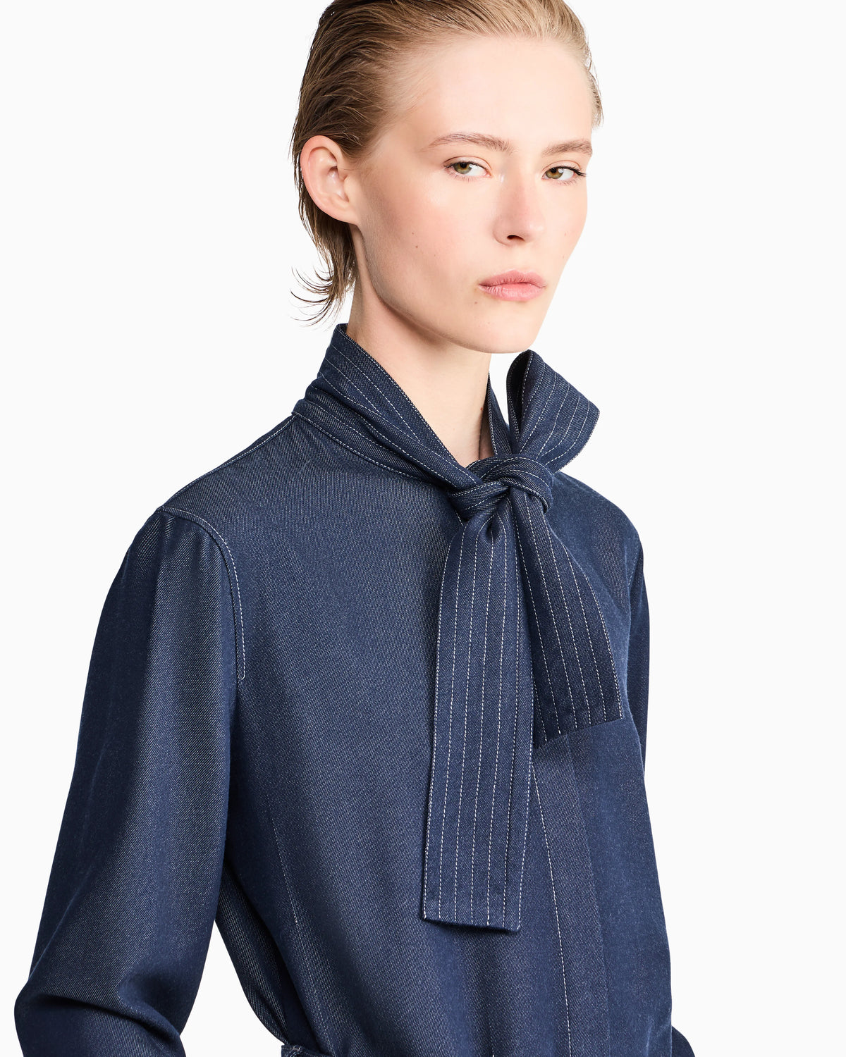 Shirt in denim effect lyocell with neck scarf