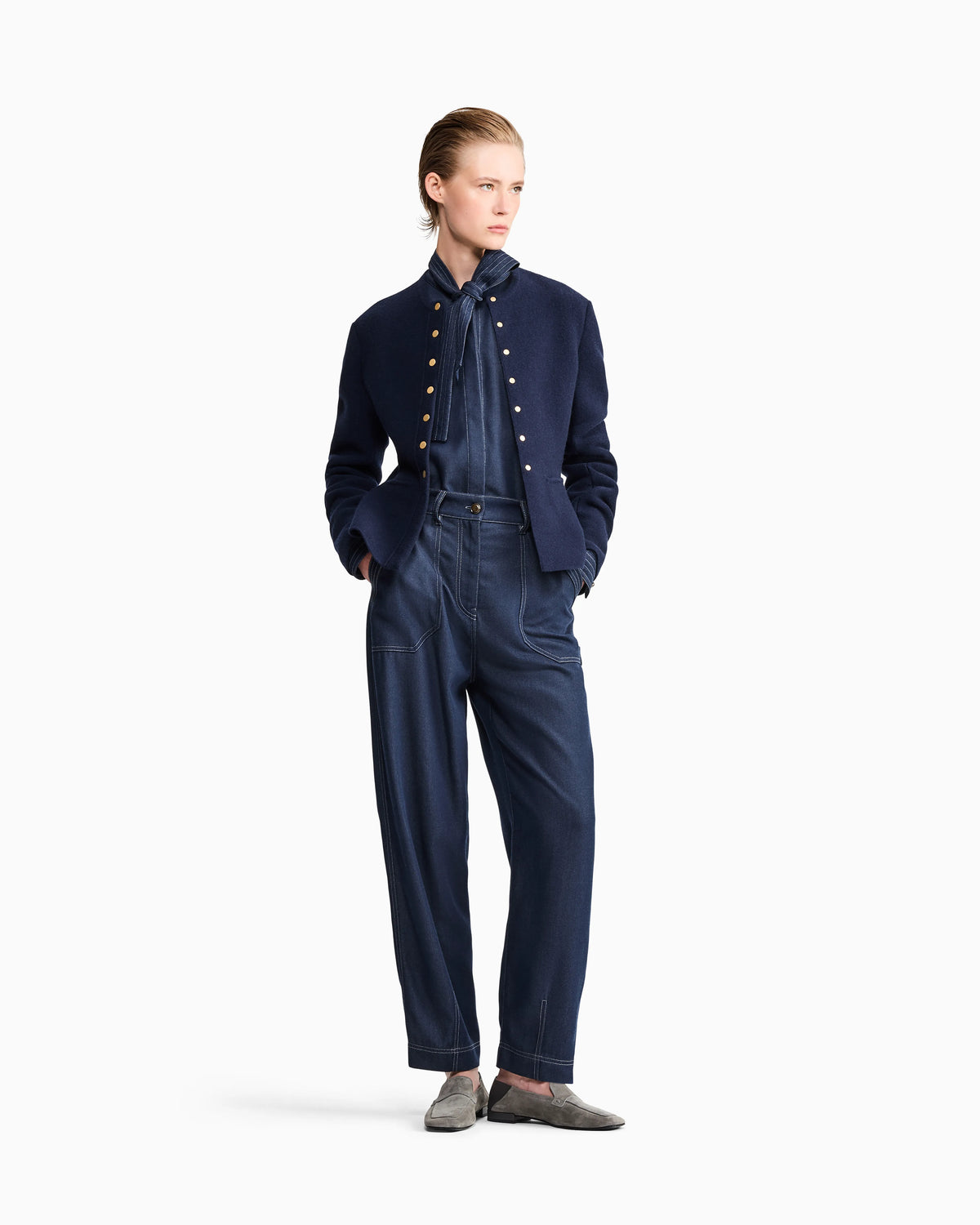 Shirt in denim effect lyocell with neck scarf