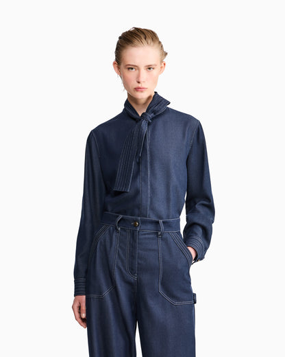 Shirt in denim effect lyocell with neck scarf