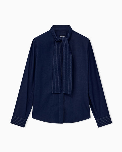 Shirt in denim effect lyocell with neck scarf
