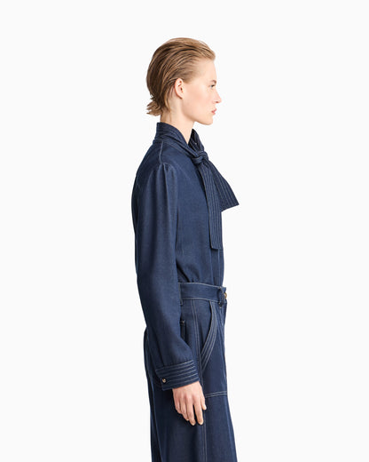 Shirt in denim effect lyocell with neck scarf