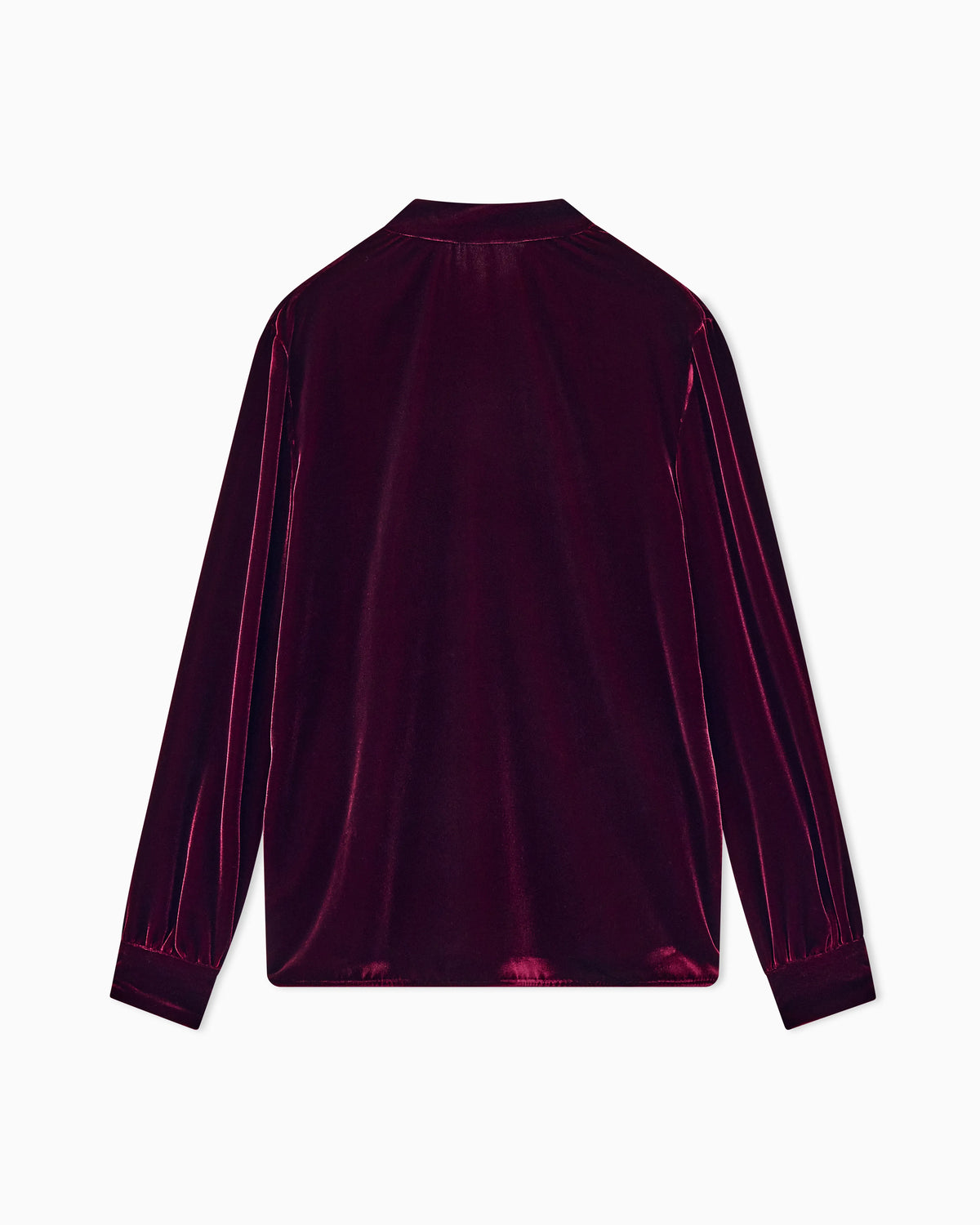 Blouse in velvet with stand-up collar and ribbons