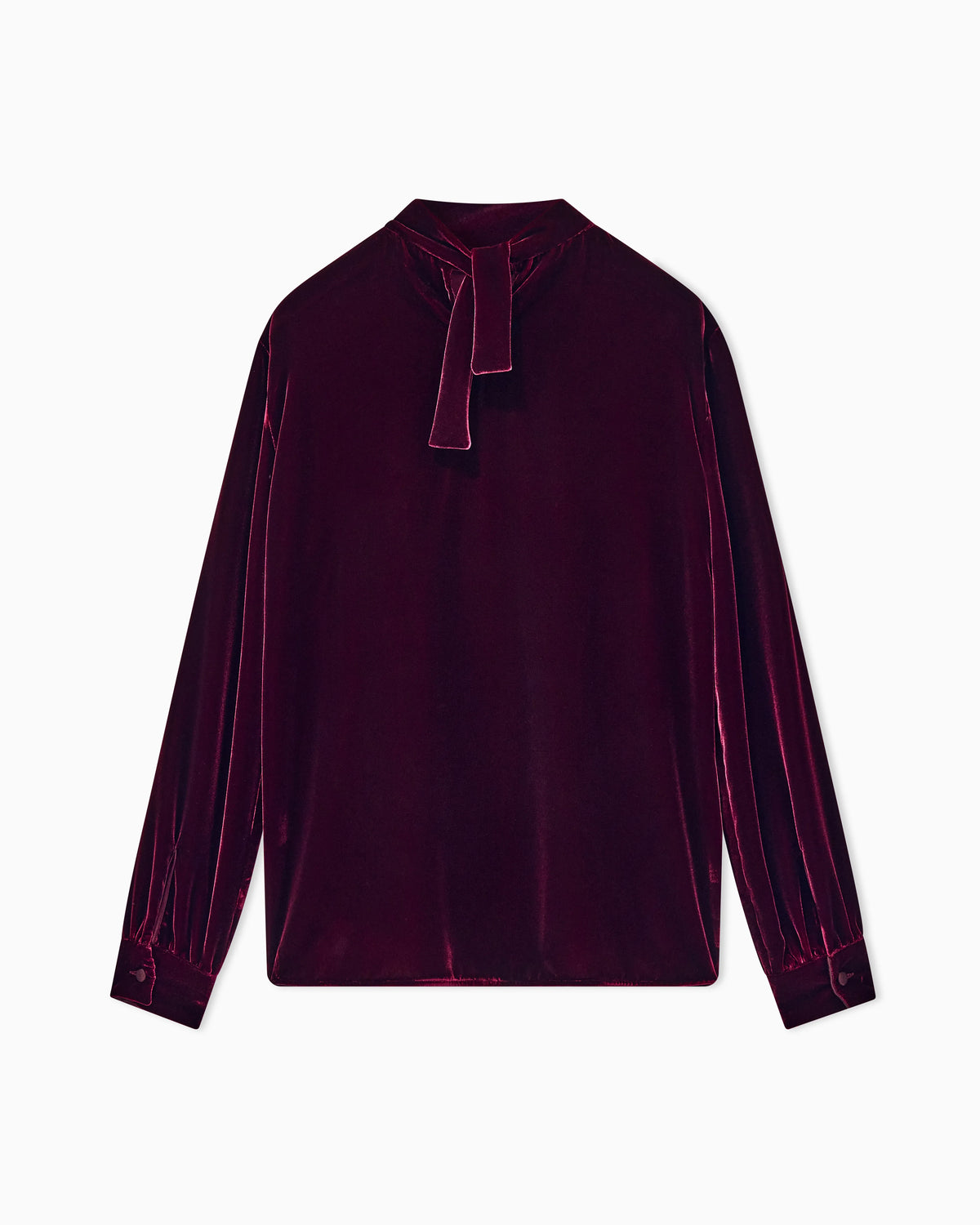 Blouse in velvet with stand-up collar and ribbons