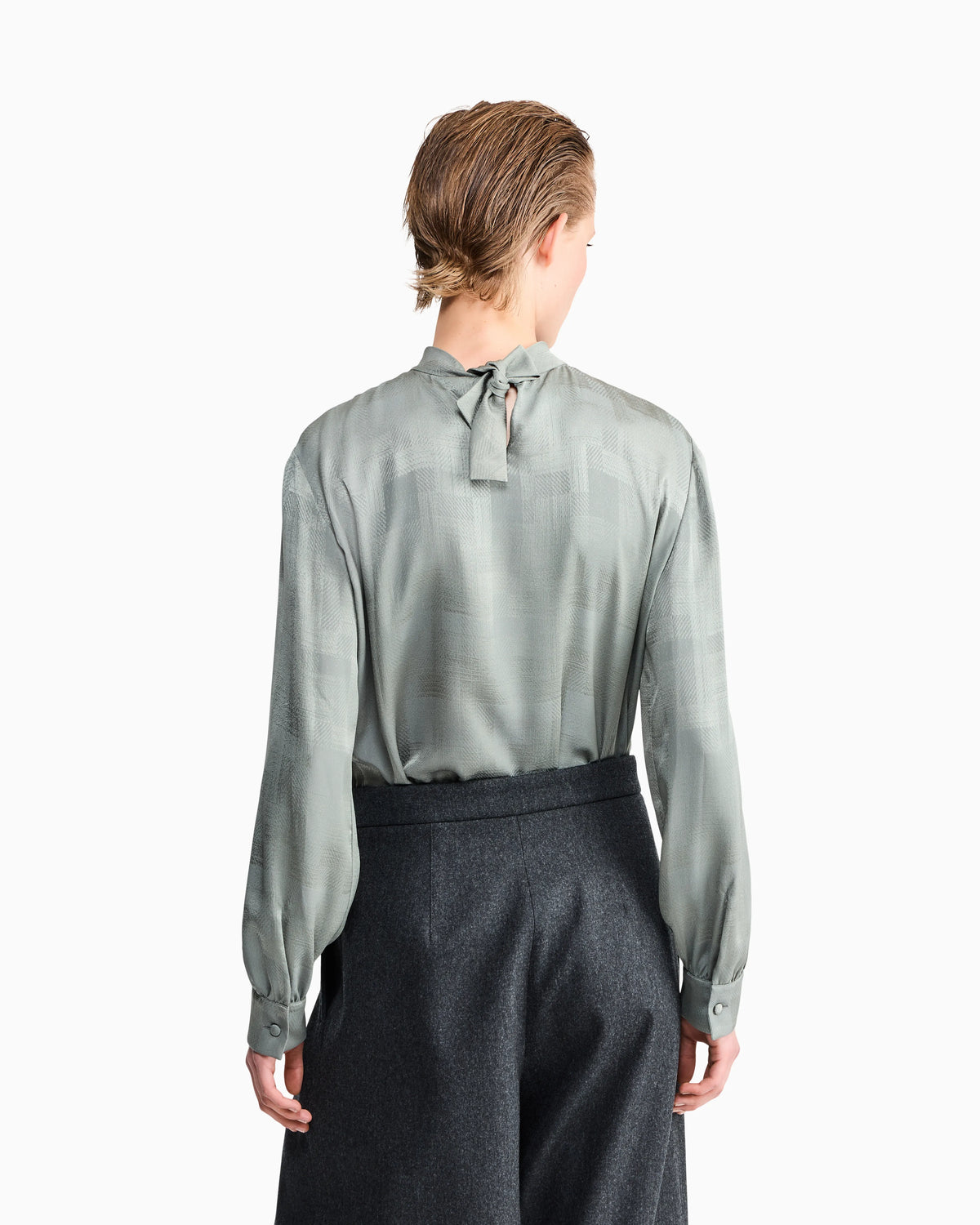 Shirt regular fit in check silk crepe satin with ribbons