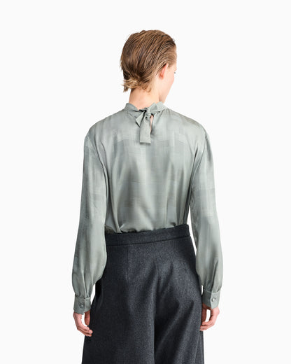 Shirt regular fit in check silk crepe satin with ribbons