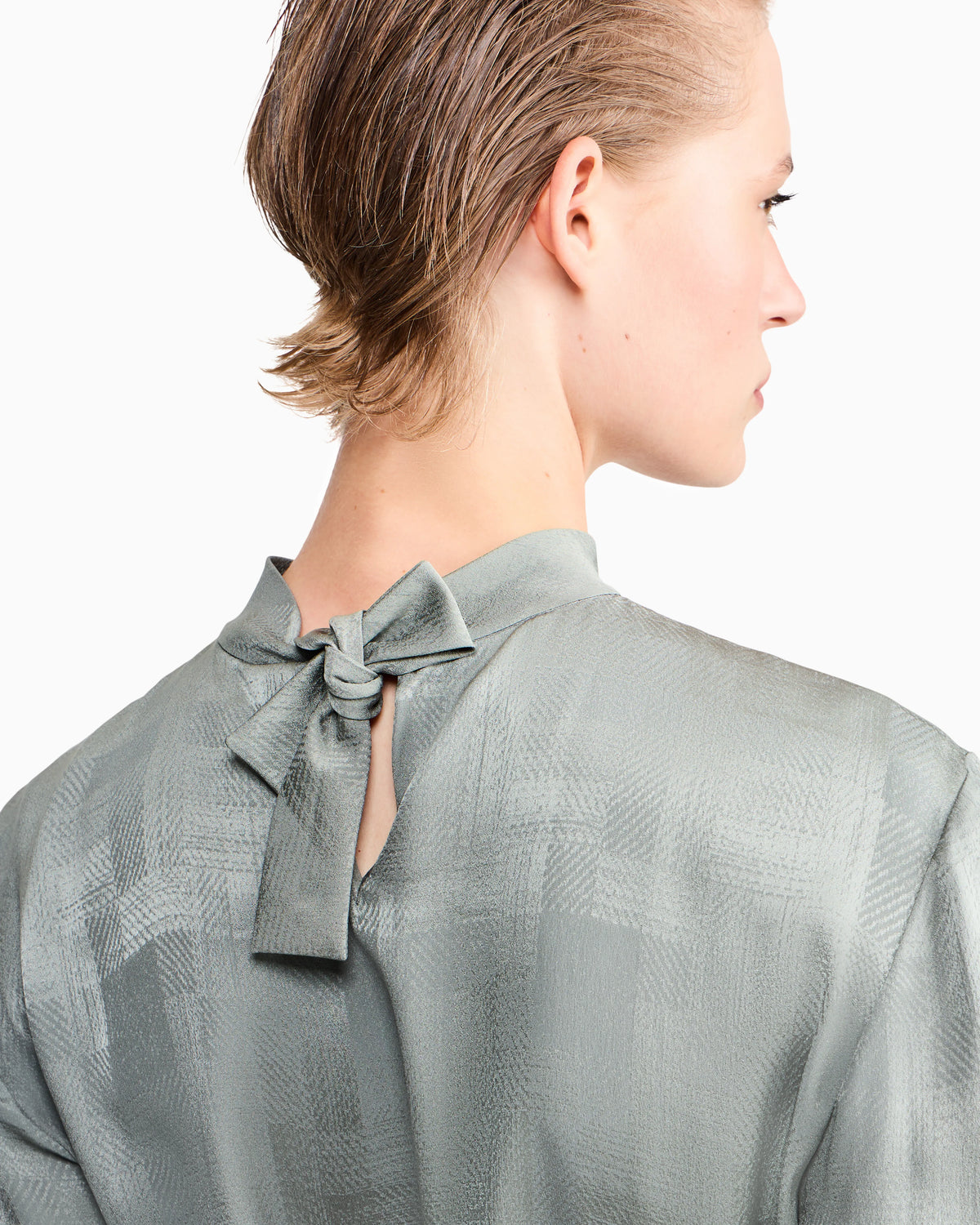 Shirt regular fit in check silk crepe satin with ribbons