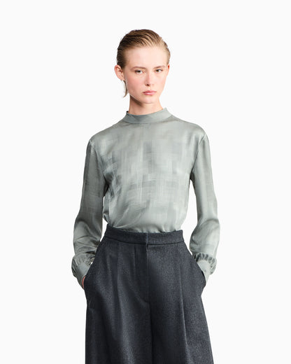Shirt regular fit in check silk crepe satin with ribbons