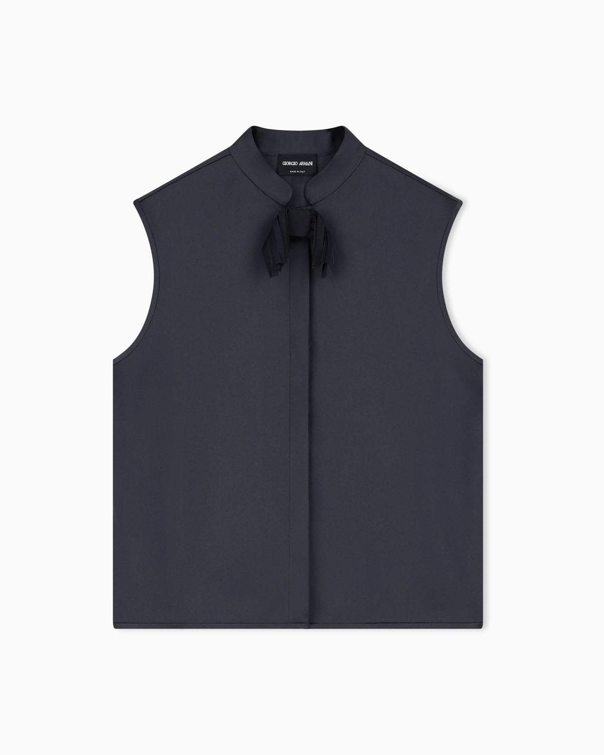 Shirt with sleeveless mandarin collar in double silk satin