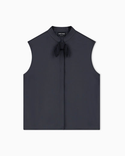 Shirt with sleeveless mandarin collar in double silk satin