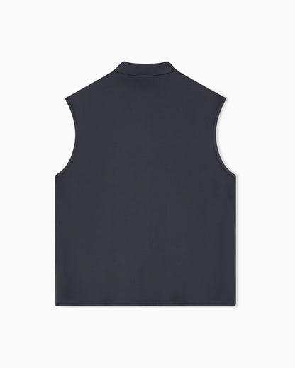 Shirt with sleeveless mandarin collar in double silk satin