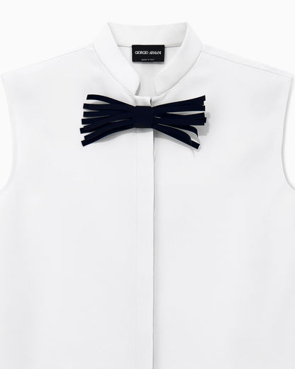 Shirt sleeveless mandarin collar silk cady detachable brooch