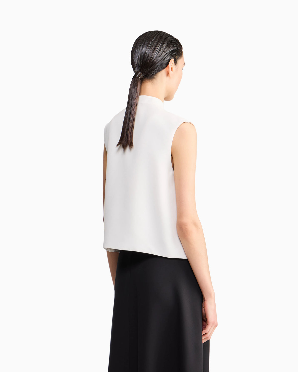 Shirt sleeveless mandarin collar silk cady detachable brooch