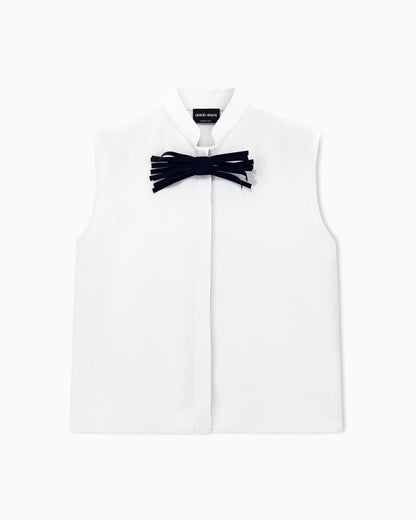 Shirt sleeveless mandarin collar silk cady detachable brooch