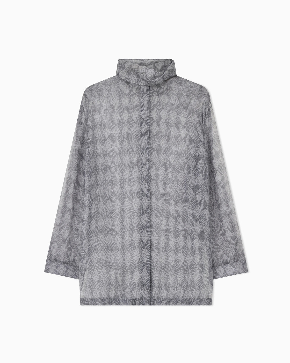 Silk Chiffon Turtleneck Blouse with Argyle Print