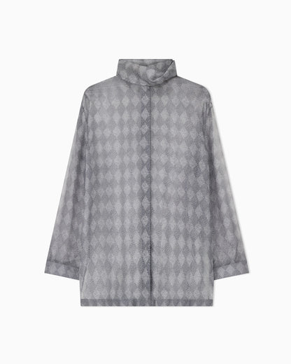 Silk Chiffon Turtleneck Blouse with Argyle Print