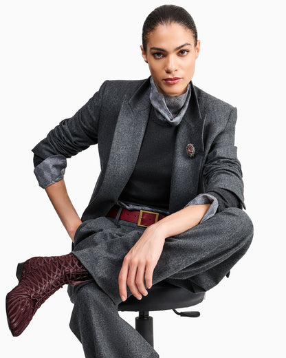 Silk Chiffon Turtleneck Blouse with Argyle Print