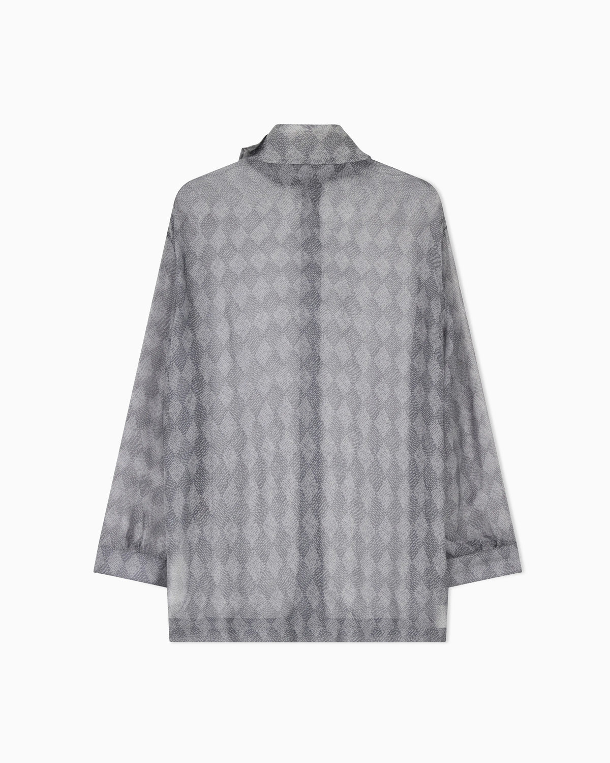 Silk Chiffon Turtleneck Blouse with Argyle Print