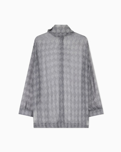 Silk Chiffon Turtleneck Blouse with Argyle Print