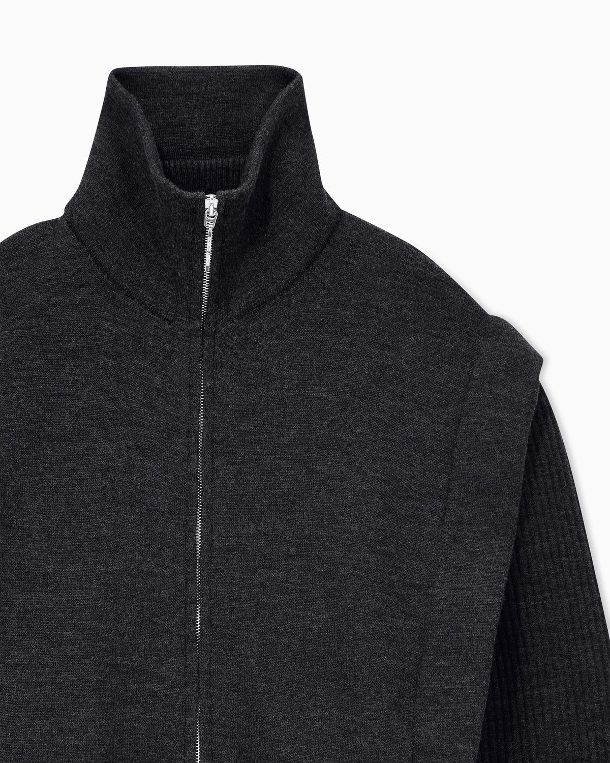 Padded blouson jacket in virgin wool with rib knit sleeves