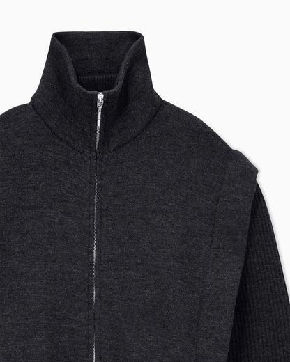 Padded blouson jacket in virgin wool with rib knit sleeves
