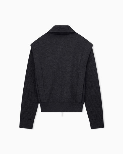 Padded blouson jacket in virgin wool with rib knit sleeves