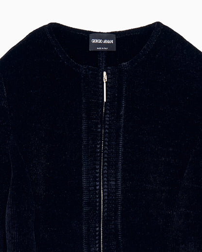 Blazer Jackets slim fit chenille crew neck metal zip