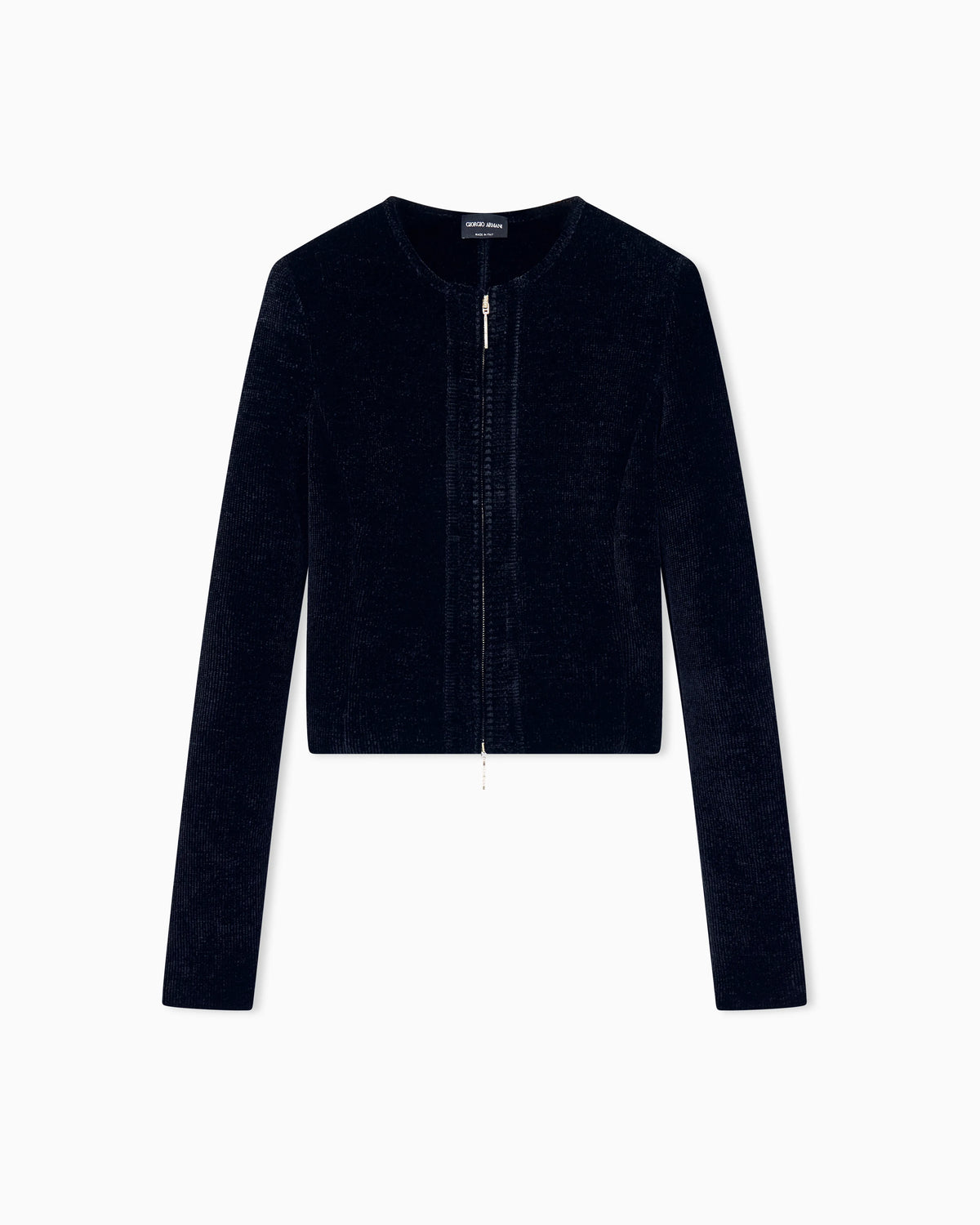 Blazer Jackets slim fit chenille crew neck metal zip