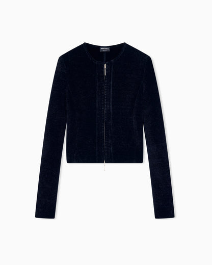 Blazer Jackets slim fit chenille crew neck metal zip