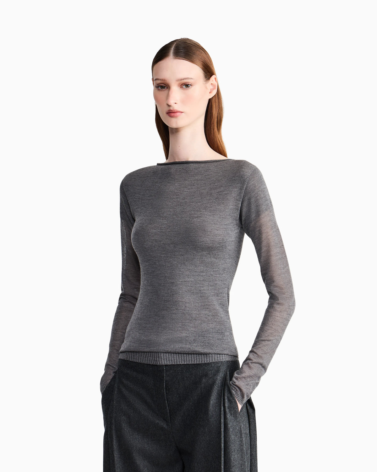 Sweater seamless cashmere round neck long sleeve