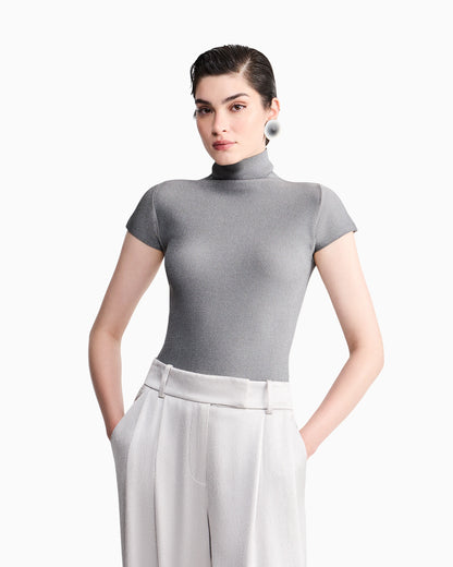 Sweater slim fit cup sleeve turtleneck English ribbed viscose
