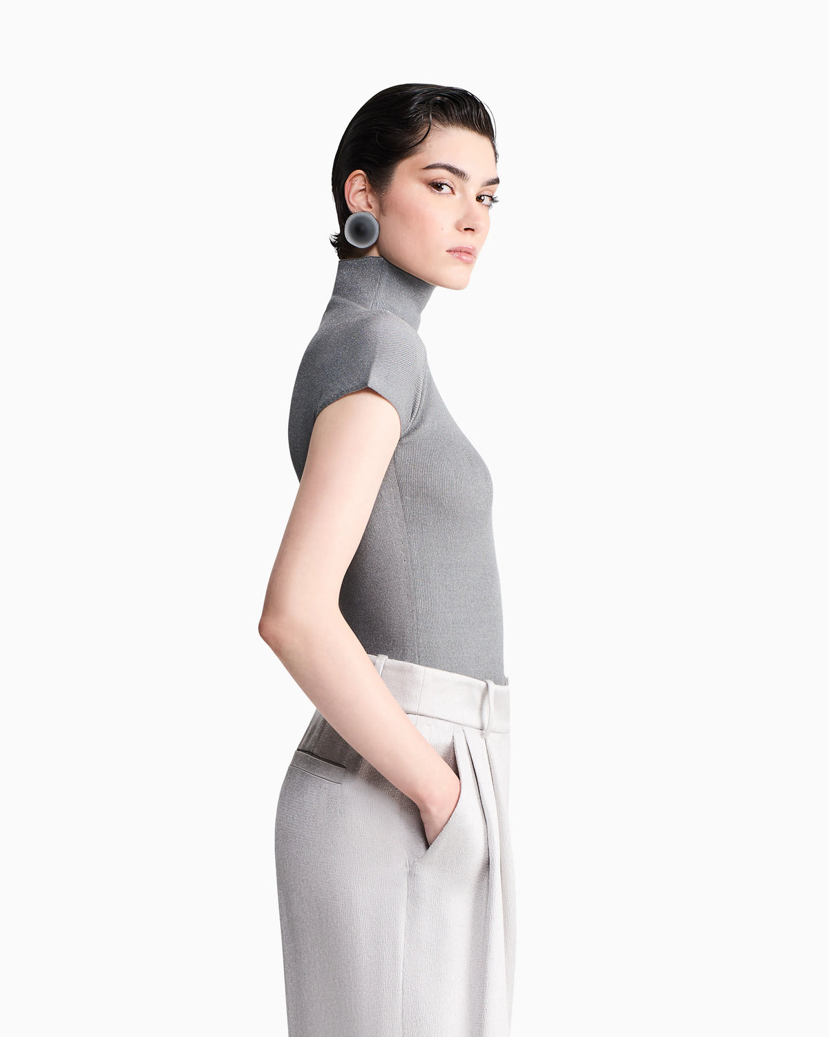 Sweater slim fit cup sleeve turtleneck English ribbed viscose
