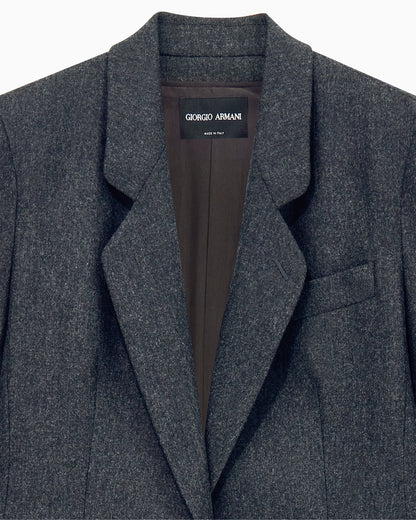 Single-breasted jacket in wool and cashmere flannel