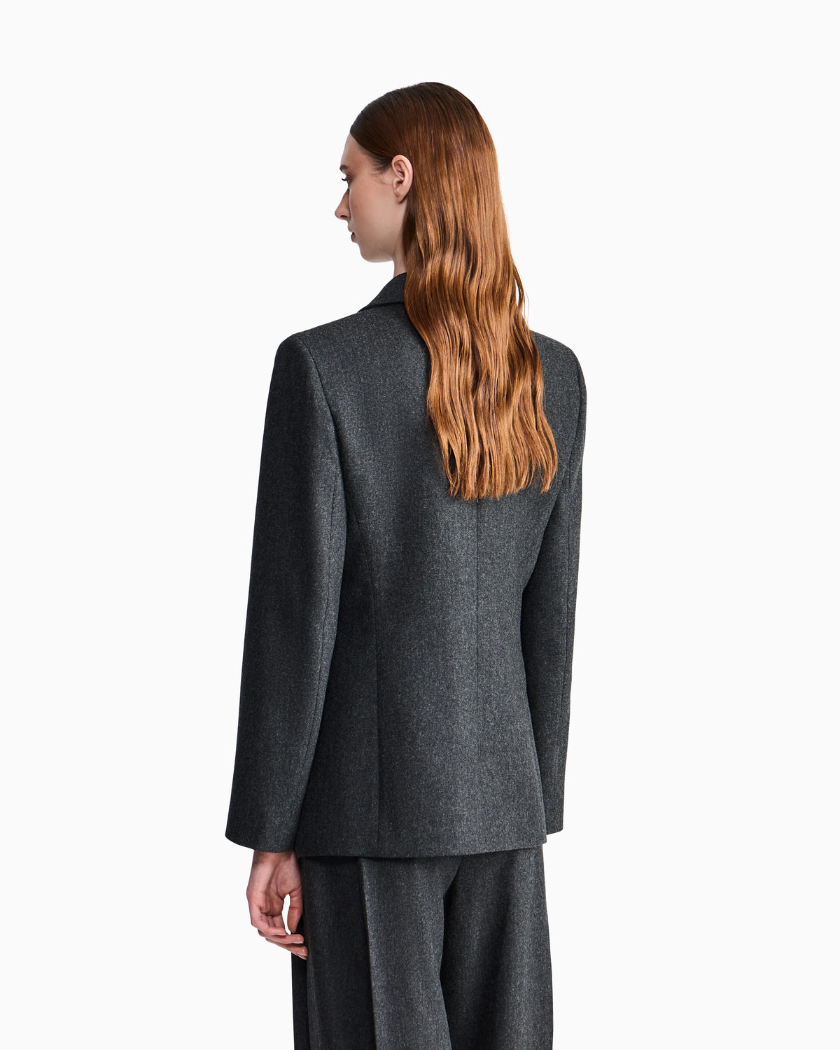 Single-breasted jacket in wool and cashmere flannel