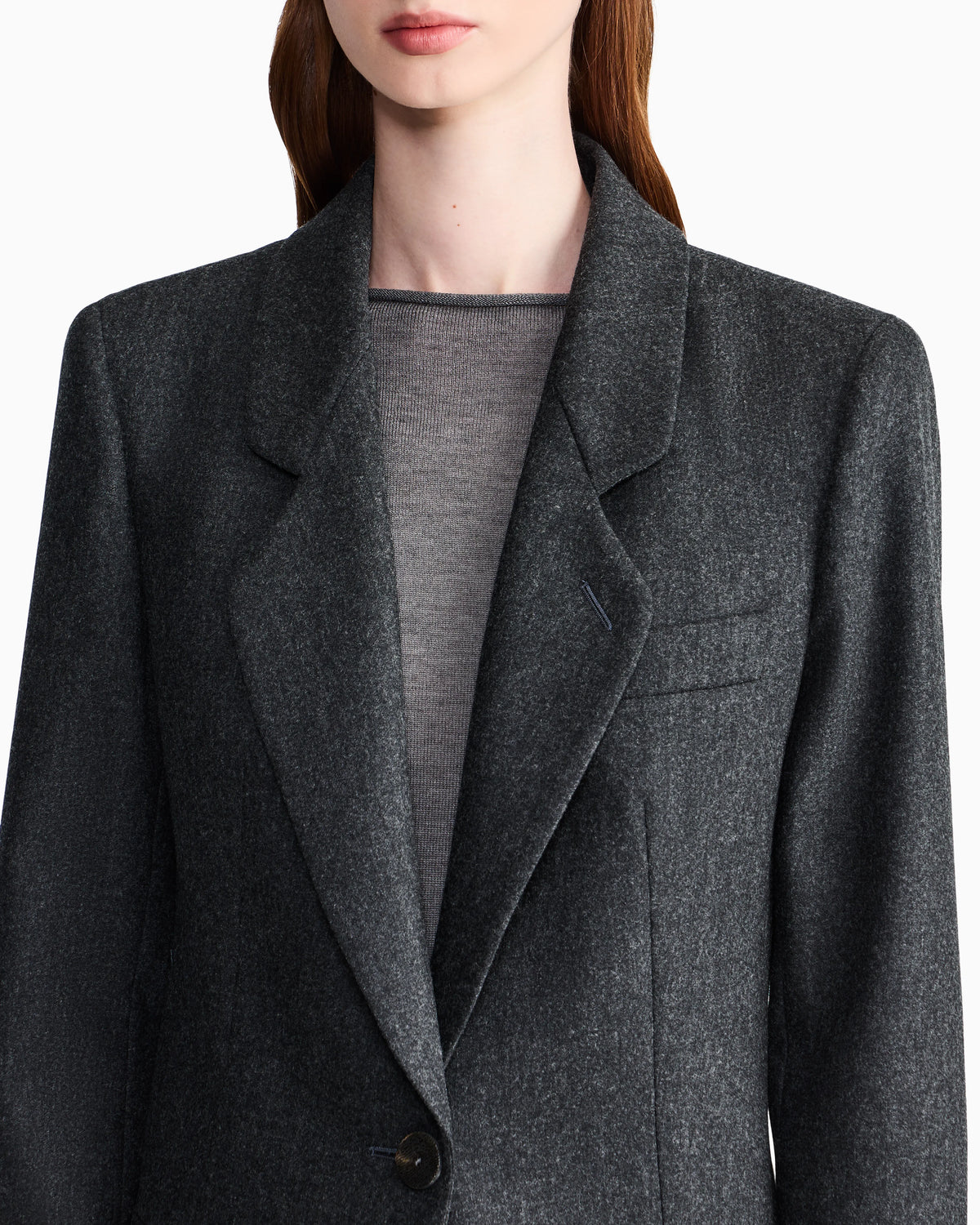 Single-breasted jacket in wool and cashmere flannel