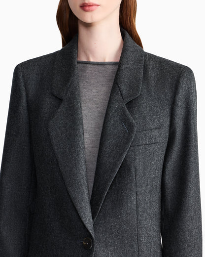 Single-breasted jacket in wool and cashmere flannel