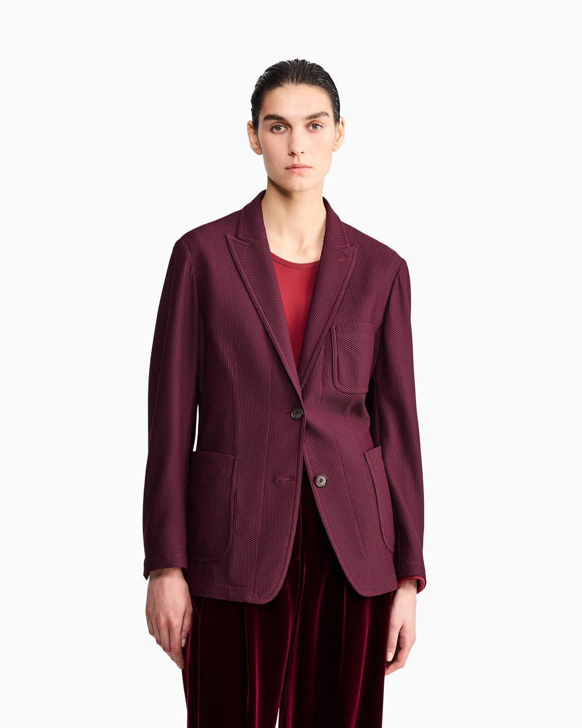 Single-breasted jacket in embossed mesh